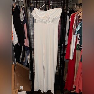 Lulu's White Strapless Draped Jumpsuit